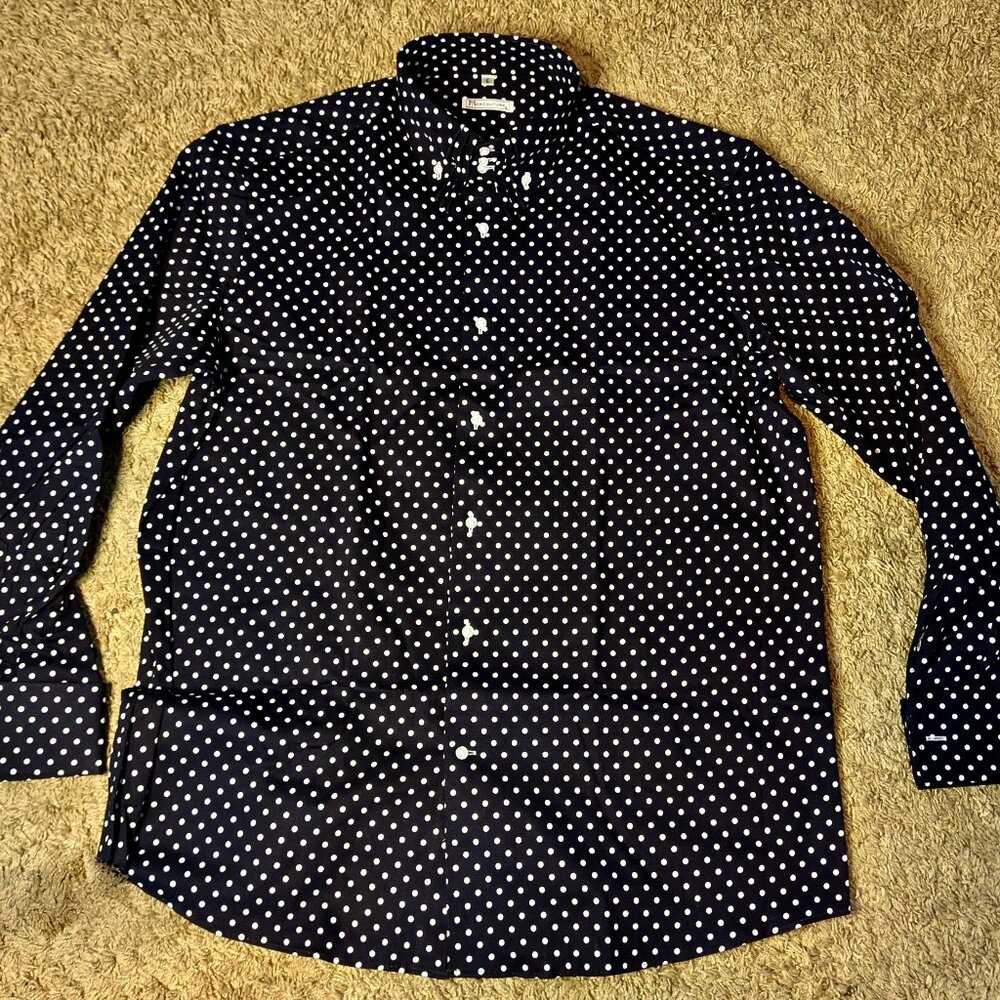MorCouture Navy White Polka Dot Triple High Collar - Picture 4 of 7
